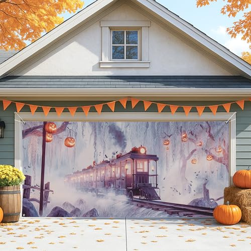 Cubierta vintage para puerta de cochera de tren, decoraciones grandes de Halloween, decoración de fondo de fiesta para interiores y exteriores, 157 x 71 pulgadas