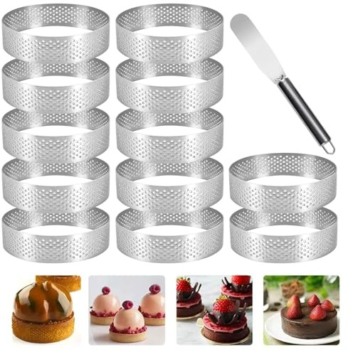 12 Stück Mousse Tartelette Förmchen - Dessert Mousse Ring Mit Löchern, Leicht Entformbare Cake Rings, Muffinringe Dessert Mousse Ring, Edelstahl Tortenringe für Crumpet Mousse Tart Hausbacken 6 cm