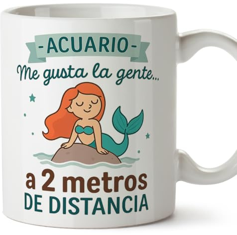Mugffins Tazza Oroscopo Acquario divertente con frase - Acuario - Me gusta la gente... a 2 metros de distancia in Spagnolo regalo Acquario simpatica da regalare segni zodiacali | Zodiaco Humor v1