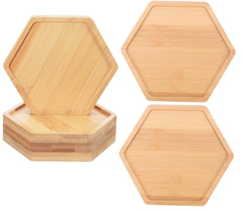 TIDTALEO 6 Pièces Plateau de Base Hexagonal Bambou pour Pot de Fleur sous-Plats Drainants pour Plantes d'Intérieur Supports Décoratifs pour Plantes et Bonsaïs
