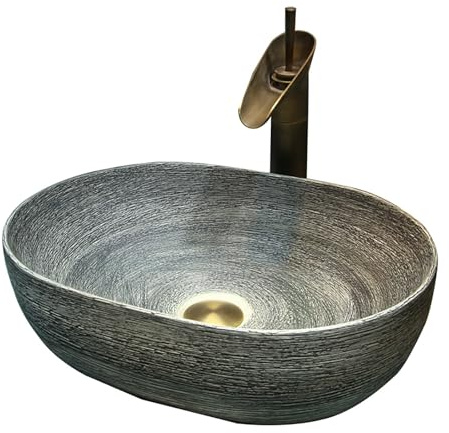 Lavandino Ceramica Stile Retro Cinese, Lavabo da Appoggio per Bagno, Mobile Lavabo, Balcone, Hotel(Large)