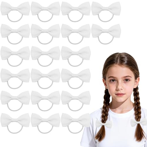 20-pack Hårsnoddar för Barn, Elastiska Hårband med Vita Rosetter, Hårtillbehör för Skola & Vardag, Barn & Kvinnor