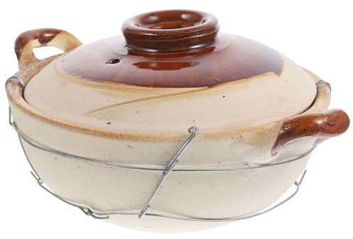 Toyvian Cocotte Ménagère en Terre Cuite 05L avec Poignée Simple Petite Marmite Cuisine Blanche avec Fil Métallique pour Cuisson sur Plaque Cuisson Riz et Mijotés Maison