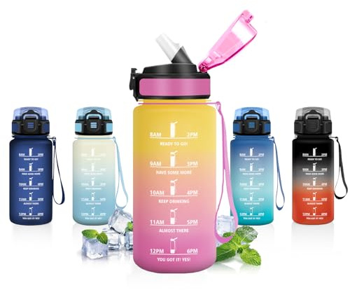 JAPORIA Borraccia 500ml, Borraccia con Cannuccia, Bottiglia Acqua Motivazionale con Scala Temporale, Antigoccia, Facile da Trasportare, Bottiglia Scuola per Ufficio, Campeggio, Viaggio