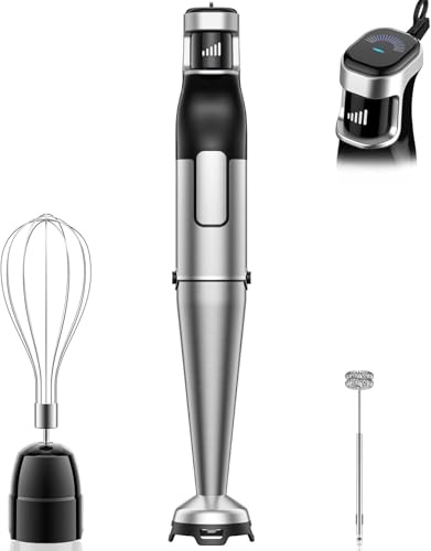 Stabmixer Set 3 in 1, 1100W Pürierstab Elektrisch, Edelstahl Hand Blender | Stufenlose Geschwindigkeit, mit Schneebesen, Milchaufschäumer, Hand Blender, Food Processor, Pürierer für Smoothies, Suppen