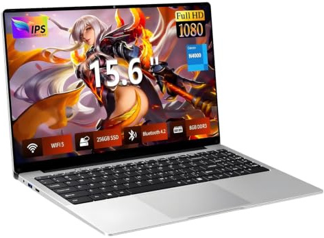 Bouzerara Ordenador Portatil 15,6, PC Portatil con Celeron N4000 hasta 2,6 GHz, 8GB DDR4 256GB SSD, Laptop Pantalla IPS FHD 1920 * 1080 Convertible 180°, WiFi 5,Bluetooth 4.2,USB3.0,Mini HDMI