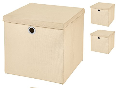 Stick&Shine 3x Aufbewahrungs Korb Creme Faltbox 33 x 33 x 33 cm Regalkorb faltbar mit Deckel