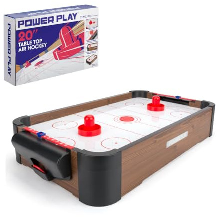 Power Play | Air Hockey Table Game, Wooden Portable Table Toys Game for Kids and Adults, 20inches, Brown