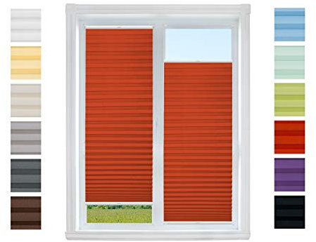 Plissee Rollo NACH MAß Klemmfix ohne Bohren - TOP QUALITÄT Pearl Stoffkollektion | Easyfix klemmträger Faltrollo Jalousie Sichtschutz, Sonnenschutz für Fenster (Rot, B: 71-80cm, H: 40-69cm)