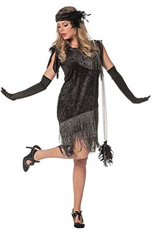 Charleston Flapper Damen Kostüm Schwarz Fransenkleid Stirnband 20er Jahre Kleid 20's Gatsby Girl