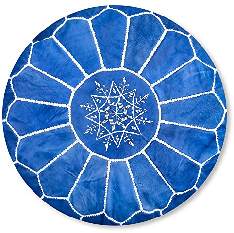 Poufs&Pillows Premium Echt Leder Pouf - Handgefertigt - Gefüllt geliefert - Ottoman, Sitzsack, Fußhocker, Polsterhocker, Puff (Himmel Blau)