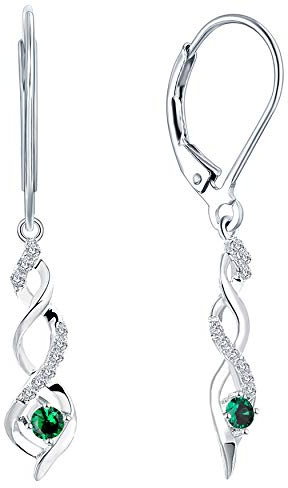 JO WISDOM Damen hängende ohrringe Unendlichkeit infinity silber 925 mit 3A Zirkonia Kristall Mai Geburtsstein Smaragd Farbe,Schmuck für Frauen