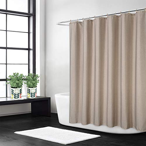 LinTimes Flachs Leinen wie 240GSM Schwerer Stoff Duschvorhang für Badezimmer mit Haken Hotel Luxus waschbar,Taupe,180x200 cm