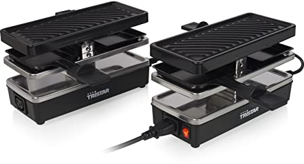 Tristar RA-2742 Set de 2 Raclettes con 4 bandejas extraíbles, superficie antiadherente de 23,8 x 10,4 cm, base antideslizante, diseño único