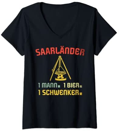 Damen Saarländer Schwenker Männer Grillen Saarländisch Saarland T-Shirt mit V-Ausschnitt