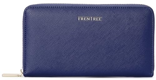 Frentree® Clutch Geldbörse Damen - Portemonnaie Damen 100% veganes Leder mit 16 Kartenfächern und Smartphonefach Herbst- und Winterfarben - Royalblau