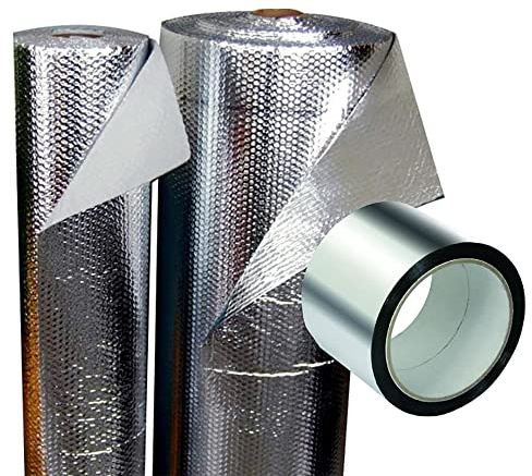 Aislante Térmico Reflexivo Aluminio y Burbujas 12m² 10m x 1,20m + Cinta 10m | Para aislar de frío y calor: Viviendas, Caravanas y furgonetas, buhardillas, fachadas, puertas de garaje y usos industriales