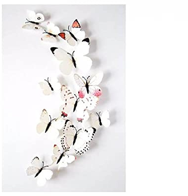 12 x Schmetterling-Wandaufkleber, abnehmbar, 3D-Schmetterling, fluoreszierend, Kunst-Aufkleber, Basteln für Zuhause und Raumdekoration (weiß)
