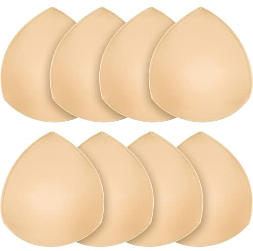 FANMAOUS Bra Pad Insert,Removable Sport Bra Cup Triangle Breathable & Reusable Bra Pad for Yoga Bra,Swimsuits,Bikini (4 Pairs Beige D/E, D/E)