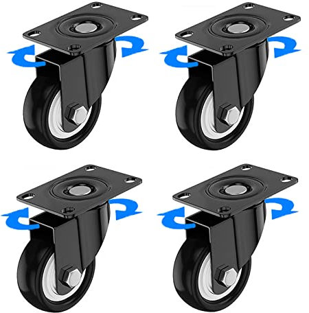 YHBZ 360° Lenkrolle Räder (4-teilig) TPE gummierte Stummschaltung Möbelrolle,Trolley Rollen mit 4 Bremsen,Glatte Rotation,Tragfähigkeit 450KG,4nobrakes-2in
