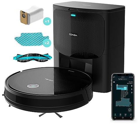 Cecotec Robot Aspirador con Base Autovaciado Conga 2499 Ultra Home Titanium. Tecnología Giroscópica, 2100 Pa, App, Cepillo Multifunción, 2 Cepillos Laterales, 2 Mopas, Detección de Bolsa Automática