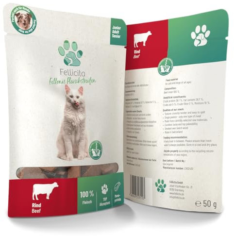 Fellicita Fellonis Katzensnacks Fleischstreifen vom Rind, 50g, knackig-zart, 100% Fleisch, Monoprotein, getreidefrei