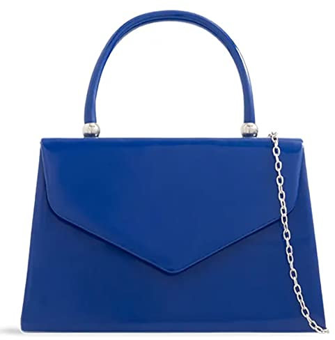 fi9® BNWT Retro-Tragetasche, Lackleder, Brautschmuck, Hochzeit, Abendtasche, Party, Geldbörse, Clutch, Schultertasche, königsblau, medium