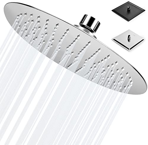 BalladHome Soffione Doccia Anticalcare 8 Pollici Rotondo Soffione Doccia a Pioggia in Acciaio Inox 304 Alta Pressione Docce Fisse Facile da Pulire e Installare (20cm, Argento)-Y