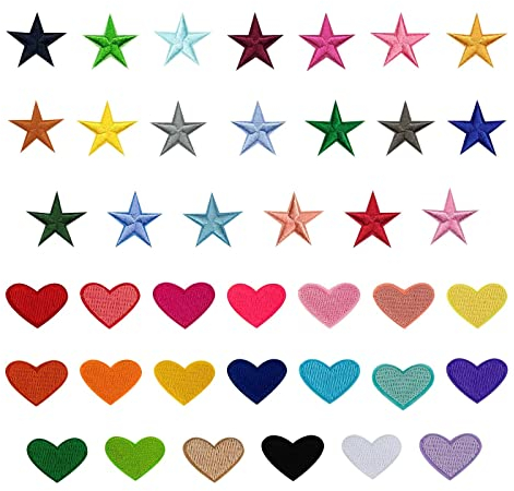 GEFIRE Flicken zum Aufbügeln Kinder 56 Stücke Patches zum Aufbügeln set Patches Herz Sterne Patches zum Aufbügeln für T-Shirts Jeans Kleidung Flicken Dekoration