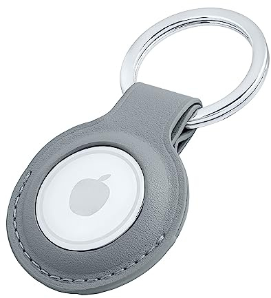MAGATI Premium Lederhülle für Apple AirTag - Vegan Leder Case mit Robusten Edelstahl Schlüsselring - Tragbare Schutzhüllen und Zubehör für AirTag Tracker - Grau 1er - il Grado