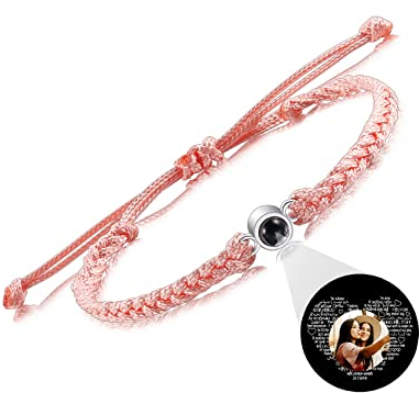 Foto Armband Damen Personalisierte Charm Armband Geschenke für Frauen Paare Freund Freundin Tochter Schwester Freund Erinnerung Geburtstag Jahrestag Valentinstag Muttertag (Rosa & Silber)