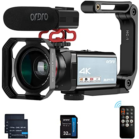 ORDRO 4K Video Camera Camcorder 1080P 60FPS Digital Camera Recorder IR Night Vision WiFi Camcorder for YouTube 3.5 Inch IPS Touchscreen Vlog Camera with Microphone Wide Angle Lens 32G Memory Karte