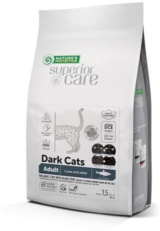 Nature's Protection Superior Care Grain Free Dry Cat Food For Adult Dark Cats (1.5 kg) Cat biscuits with Herring, Hypoallergenic Cat Food Hairball Control, Tear Stain Off, Healthy Skin & Coat
