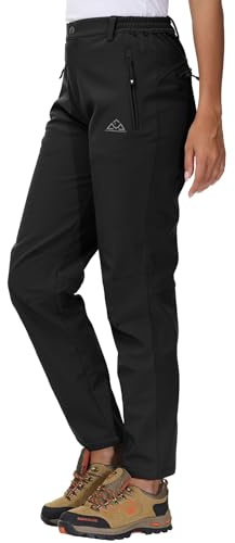 YSENTO Womens Waterproof Walking Fleece Lined Trousers Winter Thermal Softshell Ski Hiking Outdoor Trousers(Black,M)