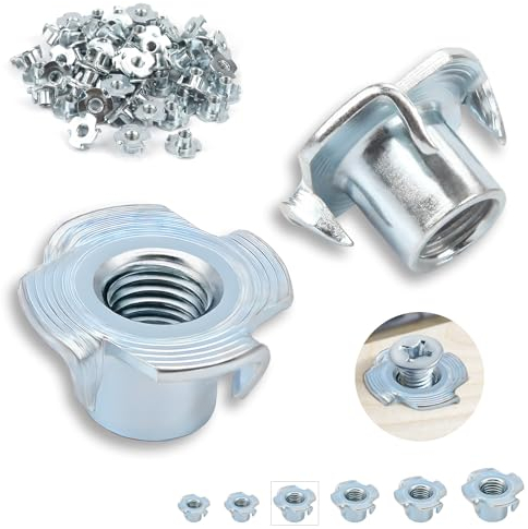 60 dadi a innesto M6 x 9 mm, in acciaio al carbonio zincato con 4 punte, per legno, tavole, mobili, artigiani, costruzioni, pareti da arrampicata, kit di viti, fai da te