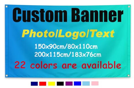 Personalised Customised Photo Banner Flag with Eyelets for Decoration, Birthday Party, Business, Baby Shower, Graduation, Wedding, Anniversary - Design Your Own with Logo/Text - 5x3ft