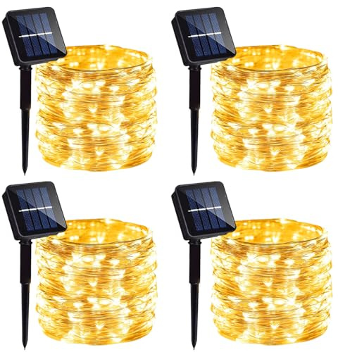 4 Pack Solar Fairy Lights 131Ft 400 LED Outdoor Twinkle Light with 8 Modes, Waterproof Silver Wire String Lights for Garden Patio Party Weding Decor (Warm White)