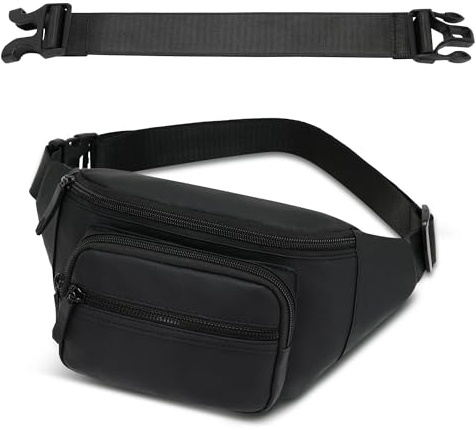 Bauchtasche Gürteltasche Wasserdicht für Herren Damen mit Einem 30 cm Verlängerten Gürtel Großem Fassungsvermögen Hüfttasche für Reise Camping Hundespaziergänge und Outdoor-Aktivitäten (Schwarz)