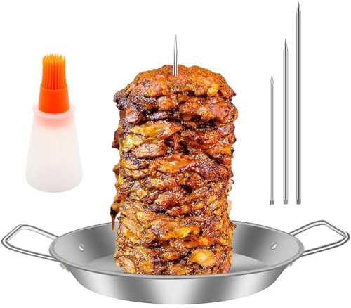 Spiedino per barbecue in acciaio inox con 3 punte rimovibili da 8/10/12 pollici e pennello ad olio brasiliano sputo verticale stand spiedo verticale per Shawarma Kebabs Tacos al Pastor