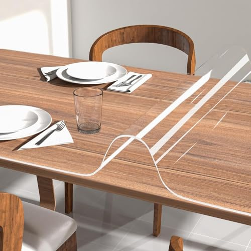 NATRKE Tapis de Bureau Transparent 120x60 cm, Grand Clair Sous-main Bureau Transparent PVC Tapis de Protection, Antidérapant Résistant à la Chaleur Tapis de Table pour Ordinateur Bureau Maison