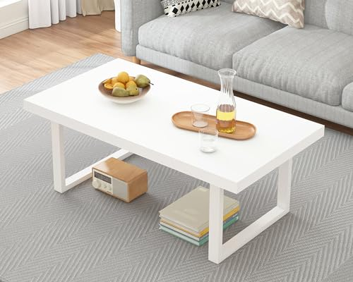 Mudmasa Tisch Couchtisch Weiß, Beistelltisch für Wohnzimmer, Klein & Modern Kaffeetisch Sofatisch, Holz Metallgestell Tisch für Wohnzimmer, 100B x 55T x 45.5H cm