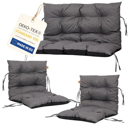 Bielik Gartenkissen Set 3-teilig, Gartenmöbel Polster Set für Rattanmöbel, Bankauflage + 2 Stuhlkissen, Sitzpolster Gartensofa und Gartenstuhl, wasserabweisend Outdoor (dunkelgrau)