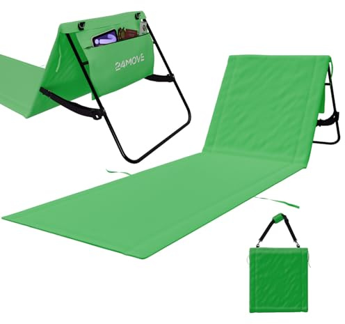 24MOVE Strandmatte Natal faltbar mit Rückenlehne, grün, 180 x 54 cm | Klappbare Strandliege mit verstellbarer Rückenlehne, 120 x 54 cm Liegefläche, Tragegurt und praktischer Reißverschlusstasche