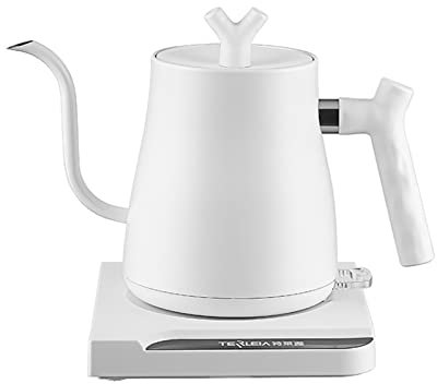Electric Gooseneck Kettle 1L Stainless Steel PourOver Coffee Pot with Quick Heating Household Hand Brewed Tea Maker Ergonomic Handle White Color