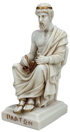 Griechischer Philosoph Plato Alabaster Graue Patina Statue Skulptur Athener Akademie 17 cm