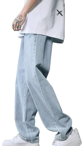 Herren Wide Baggy Jeans Streetwear Y2K Jeanshose Denim Hosen Men Hip Hop Streetwear Hose Teenager Jungen Straight Leg Skateboard Jeans Loose Fit Pants Classic Regular Hosen Straight-Cut