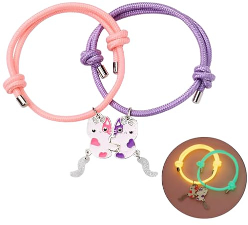 QOWIJEX 2 Piezas Pulseras Amistad, Pulsera de la Amistad con Colgante Gatitos, Ajustable Strand Mejor Pulsera de la Amistad Regalos Hechos a Mano Charm, Gatitos