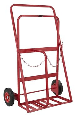 Gas Bottle Sack Truck, Large Heavy Duty Red Steel Double Gas Cylinder Bottle Transport Trolley with Ergonomic Handle & Chain Restraints for Workplace, Warehouses & Factories
