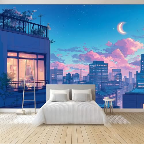 Fototapete Anime-Stil PVC Tapeten Moderne Wandtapete Wohnzimmer Schlafzimmer Nachthimmel Tapeten Wohnzimmer Jugendzimmer Wanddeko Wandtattoo selbstklebende 250x180cm