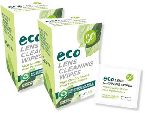 SO ECO Lens Wipes for Glasses- 48 Pack of Biodegradable & Compostable Spectacle Wipes-Eco-Friendly Glasses Cleaner, Individually Wrapped & Suitable for All Lenses